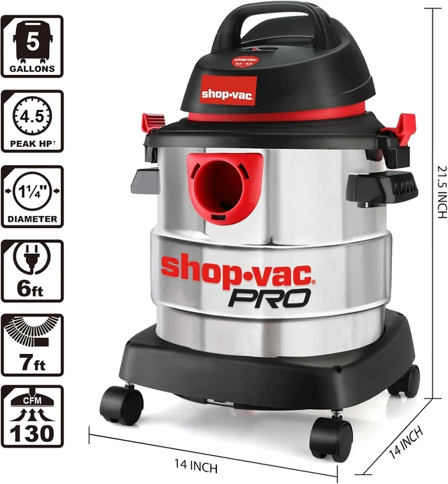 Alt view image 4 of 7 - Shop-Vac 5989300 5 Gallon 4.5 Peak HP Stainless Wet/Dry Vac, Blower
