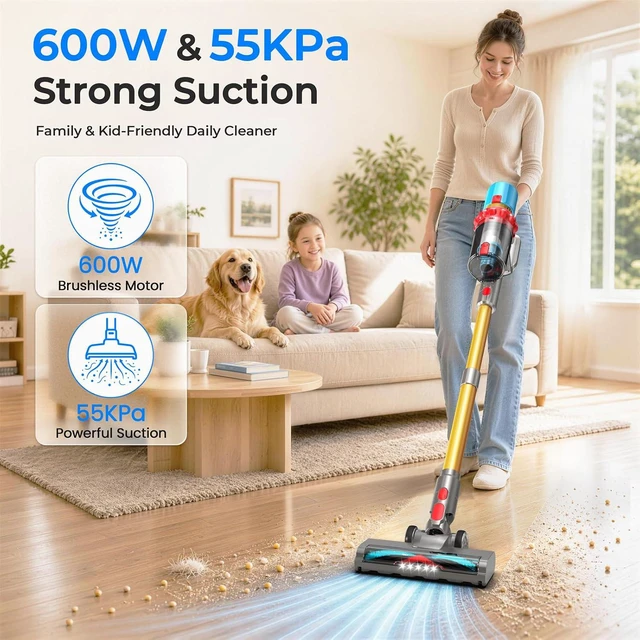Alt view image 2 of 7 - Cordless Vacuum Cleaner, 600W 55KPa Max 75mins Stick Vacuum for Pet Hair