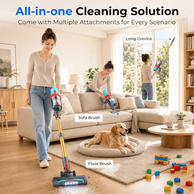 Alt view image 3 of 7 - Cordless Vacuum Cleaner, 600W 55KPa Max 75mins Stick Vacuum for Pet Hair