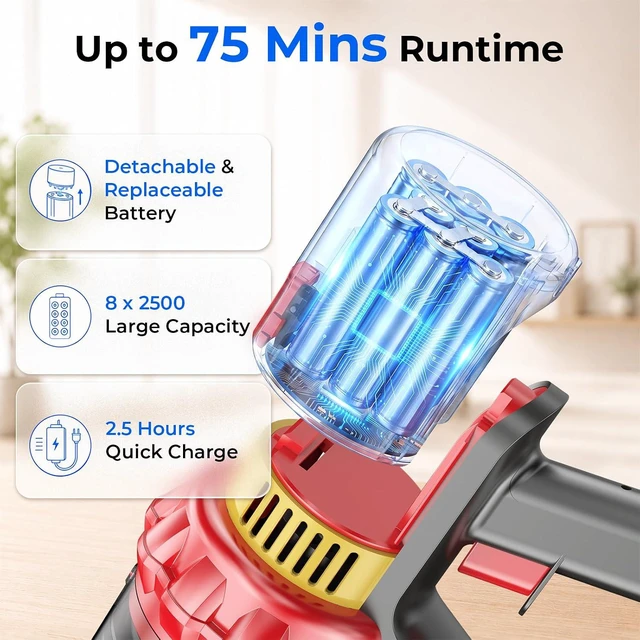 Alt view image 5 of 7 - Cordless Vacuum Cleaner, 600W 55KPa Max 75mins Stick Vacuum for Pet Hair