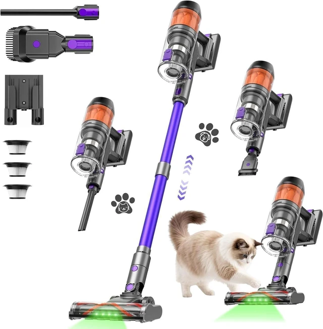 Main image of Cordless Vacuum Cleaner, 500W 40KPa 60Mins Vacuum Cleaners for Home, Anti-Tangle Rechargeable Vacuum with Green Light Wireless Vacumm for Pet Hair/Carpet/Hardwood Floor Purple