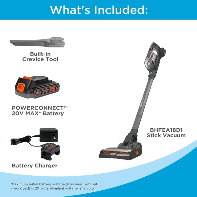 Alt view image 2 of 7 - BLACK+DECKER POWERSERIES 20V MAX Cordless Stick Vacuum Cleaner, Household Vacuum Cleaners for Hardwood Floors and Carpet, LED Lights, Detachable, Anti-Tangle, Lightweight, Bagless (BHFEA18D1)