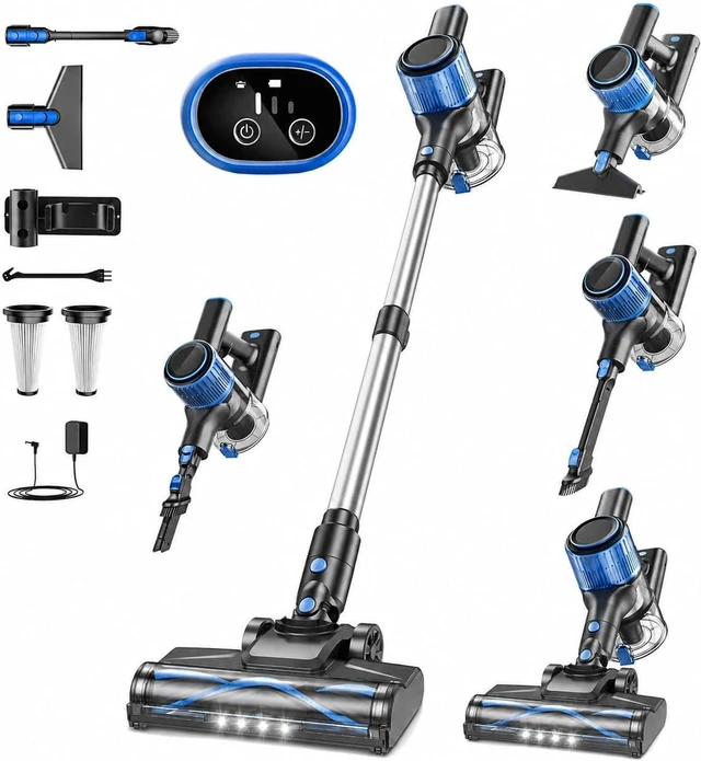 Main image of VOKENE Cordless Vacuum Cleaner, 8 in 1 Powerful Suction Lightweight Vacuum Cleaner for Home, LED Display, 3 Suction Modes, 45Mins Detachable Battery Vacuum for Hard Floor Carpet Pet Hair (Blue)