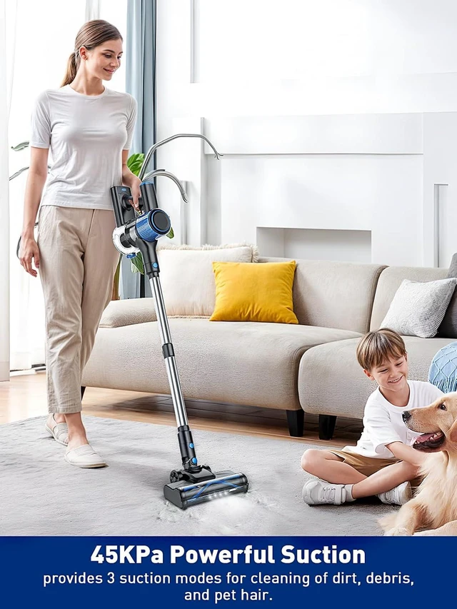 Alt view image 2 of 7 - VOKENE Cordless Vacuum Cleaner, 8 in 1 Powerful Suction Lightweight Vacuum Cleaner for Home, LED Display, 3 Suction Modes, 45Mins Detachable Battery Vacuum for Hard Floor Carpet Pet Hair (Blue)