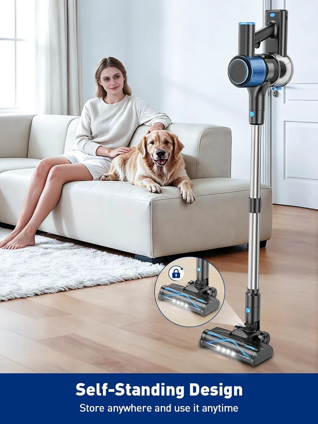 Alt view image 3 of 7 - VOKENE Cordless Vacuum Cleaner, 8 in 1 Powerful Suction Lightweight Vacuum Cleaner for Home, LED Display, 3 Suction Modes, 45Mins Detachable Battery Vacuum for Hard Floor Carpet Pet Hair (Blue)