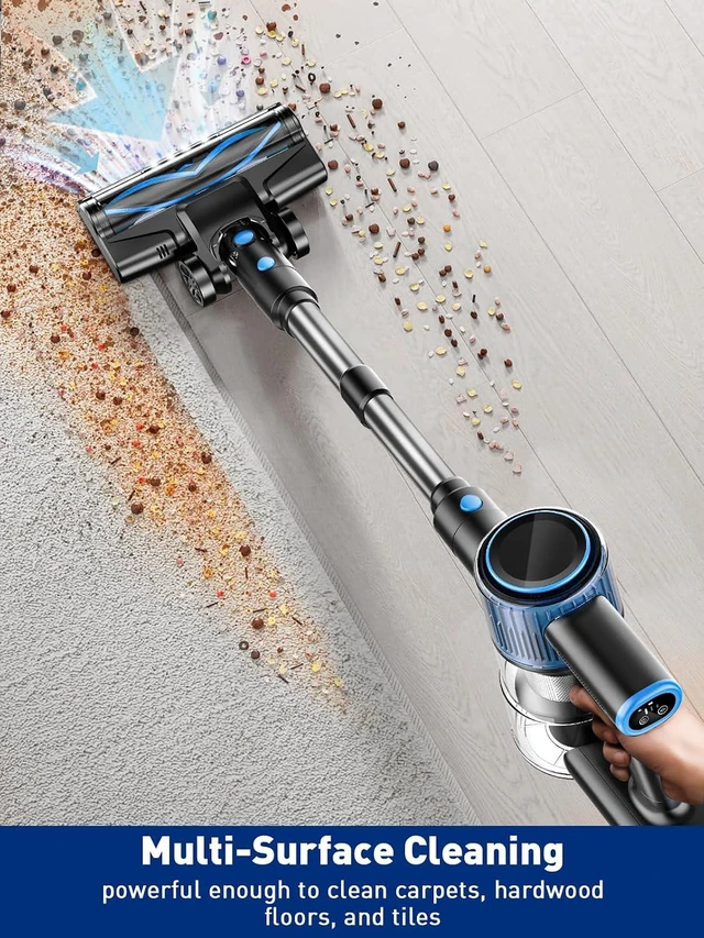 Alt view image 4 of 7 - VOKENE Cordless Vacuum Cleaner, 8 in 1 Powerful Suction Lightweight Vacuum Cleaner for Home, LED Display, 3 Suction Modes, 45Mins Detachable Battery Vacuum for Hard Floor Carpet Pet Hair (Blue)