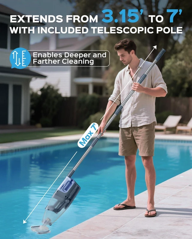 Alt view image 5 of 7 - Cordless Handheld Pool Vacuum Cleaner for Inground Pool with Pole