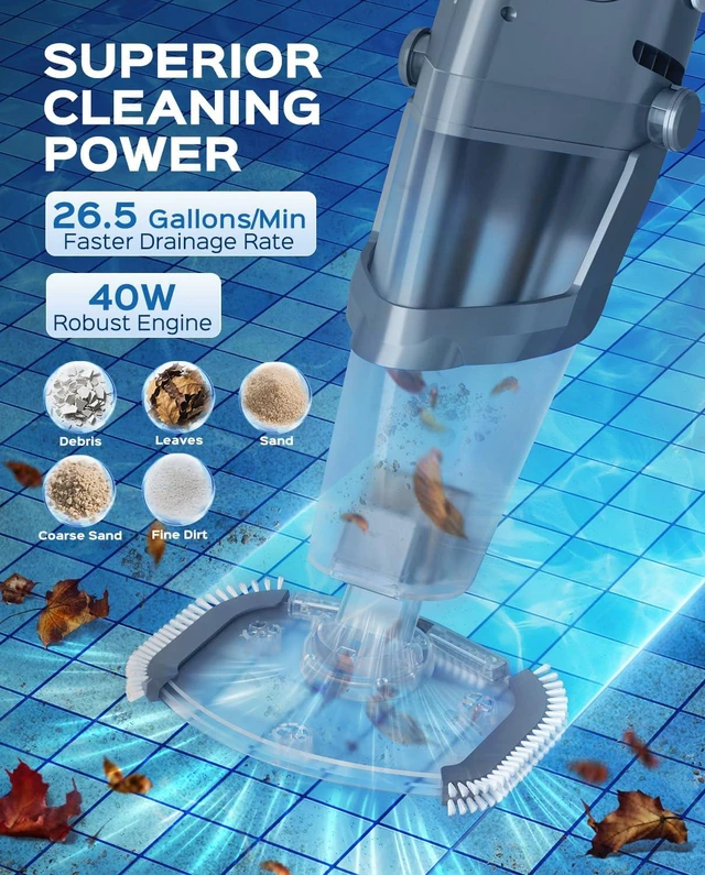Alt view image 3 of 7 - Cordless Handheld Pool Vacuum Cleaner for Inground Pool with Pole