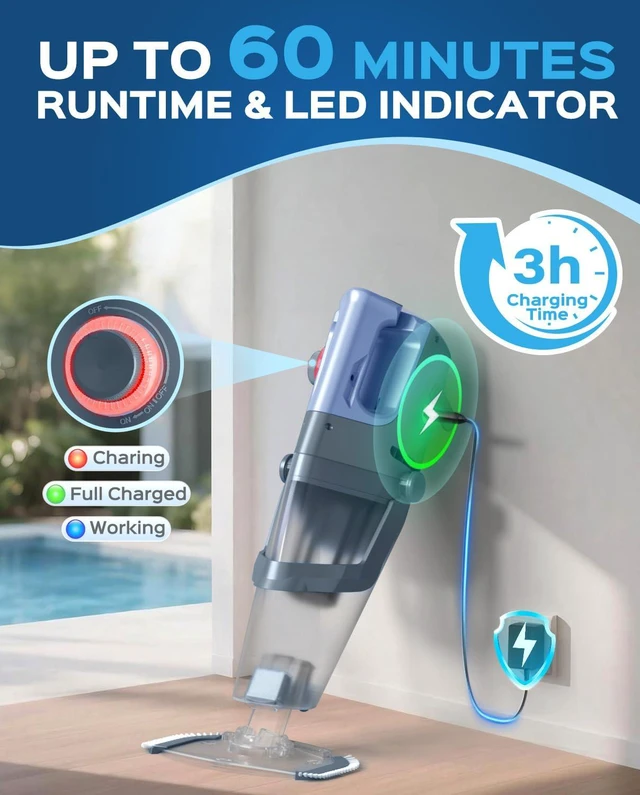 Alt view image 7 of 7 - Cordless Handheld Pool Vacuum Cleaner for Inground Pool with Pole
