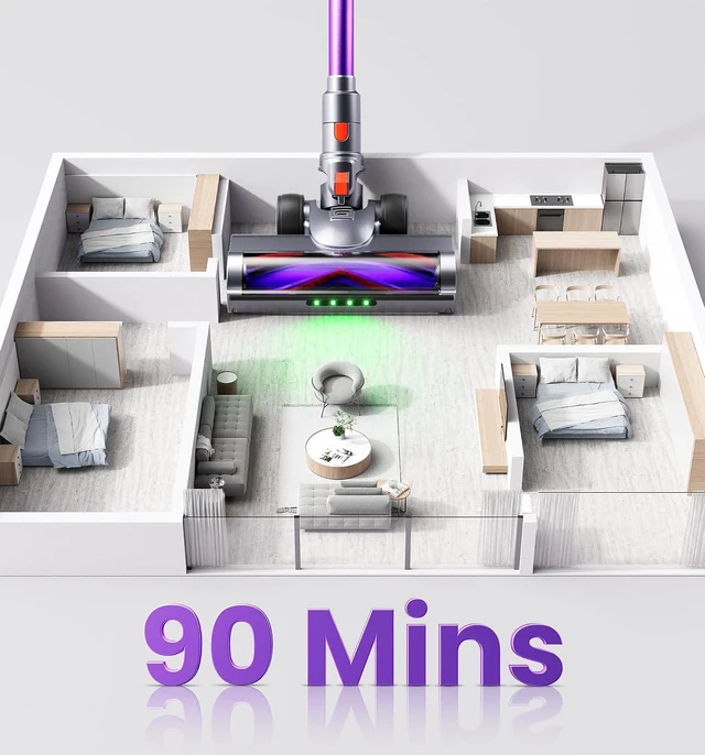 Alt view image 3 of 7 - 90Mins Cordless Vacuum Cleaner,Upgraded 650W 55KPA Cordless Stick Vacuum with Smart Display,1.8L Cup,V-Shaped Anti-Tangle Brush,Wall Mount Charging,Self-Standing Vacuum Cleaners for Home,Floor,Carpet