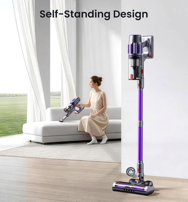Alt view image 7 of 7 - 90Mins Cordless Vacuum Cleaner,Upgraded 650W 55KPA Cordless Stick Vacuum with Smart Display,1.8L Cup,V-Shaped Anti-Tangle Brush,Wall Mount Charging,Self-Standing Vacuum Cleaners for Home,Floor,Carpet