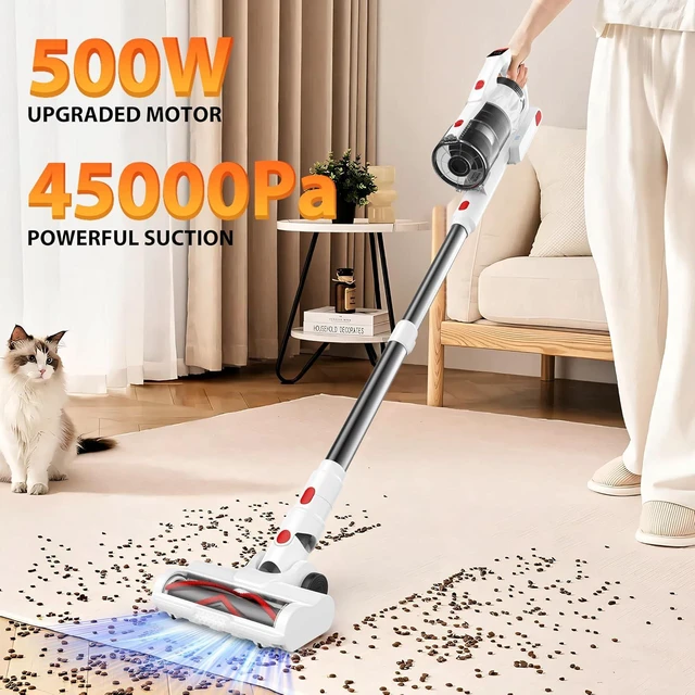 Alt view image 2 of 7 - Tikom V750 Cordless Vacuum Cleaner for Home, 45000Pa/500W Stick Vacuum with LED Display, Charging Wall Dock, Anti-Tangle, Lightweight Handheld Vacuum for Pet Hair, Hard Floor, Carpet, White