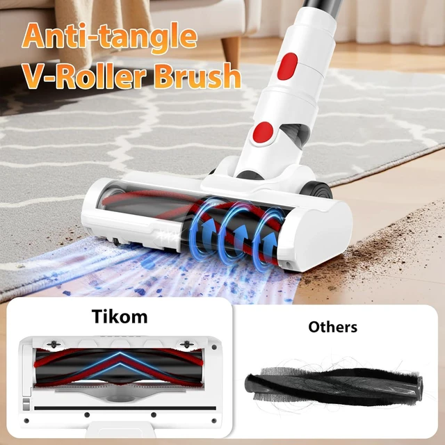 Alt view image 3 of 7 - Tikom V750 Cordless Vacuum Cleaner for Home, 45000Pa/500W Stick Vacuum with LED Display, Charging Wall Dock, Anti-Tangle, Lightweight Handheld Vacuum for Pet Hair, Hard Floor, Carpet, White