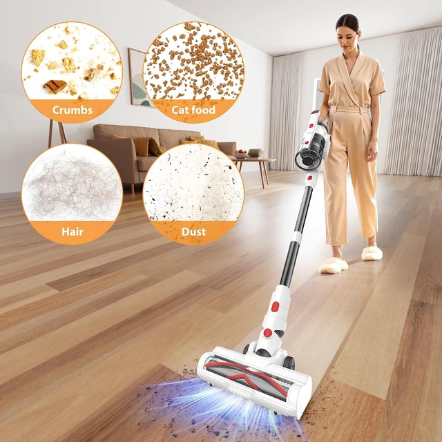 Alt view image 6 of 7 - Tikom V750 Cordless Vacuum Cleaner for Home, 45000Pa/500W Stick Vacuum with LED Display, Charging Wall Dock, Anti-Tangle, Lightweight Handheld Vacuum for Pet Hair, Hard Floor, Carpet, White