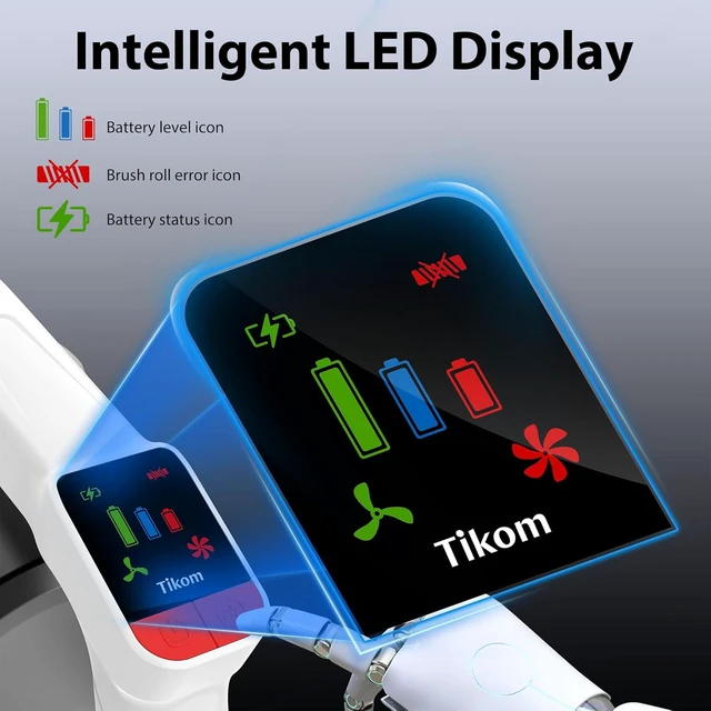 Alt view image 5 of 7 - Tikom V750 Cordless Vacuum Cleaner for Home, 45000Pa/500W Stick Vacuum with LED Display, Charging Wall Dock, Anti-Tangle, Lightweight Handheld Vacuum for Pet Hair, Hard Floor, Carpet, White