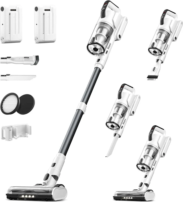 Main image of Klarpul Cordless Vacuum Cleaner, 2 Batteries 140 Mins Runtime 600W 50Kpa Stick Vacuum Cordless, Self-Standing Vacuum Cleaners for Home with 2.5H Fast Charging, for Floor/Carpet/Pet Hair, White