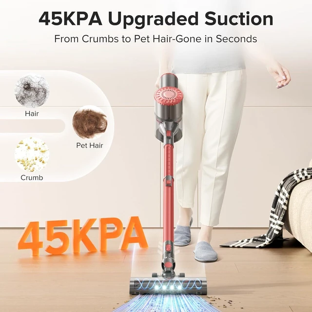 Alt view image 2 of 7 - Tipdiy Cordless Vacuum Cleaner with 45KPA 45Mins for Hard Floor & Carpet