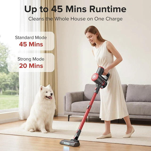 Alt view image 7 of 7 - Tipdiy Cordless Vacuum Cleaner with 45KPA 45Mins for Hard Floor & Carpet