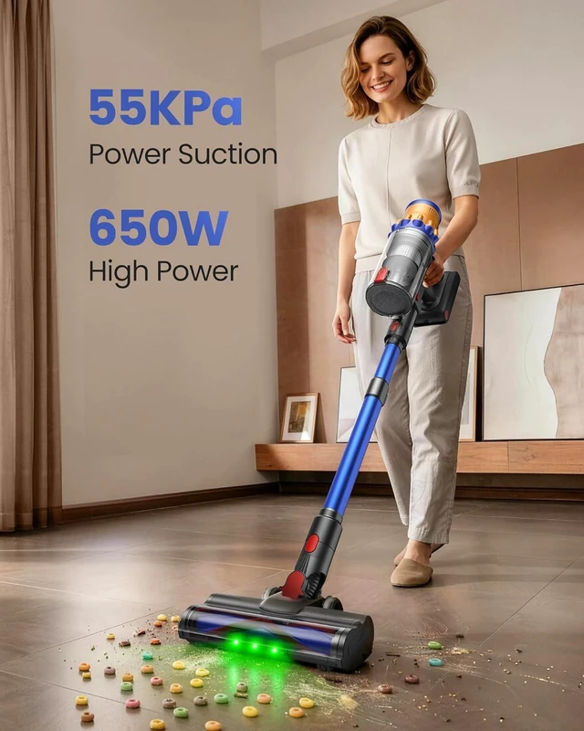 Alt view image 2 of 7 - Cordless Vacuum Cleaner, 650W/55Kpa Vacuum Cleaners for Home, 70Mins Stick Vacuum with Self-Standing,Anti-Tangle,Wall Mount Charging,Lightweight Wireless Vacuum for Hardwood Floors Carpet Pet Hair Car