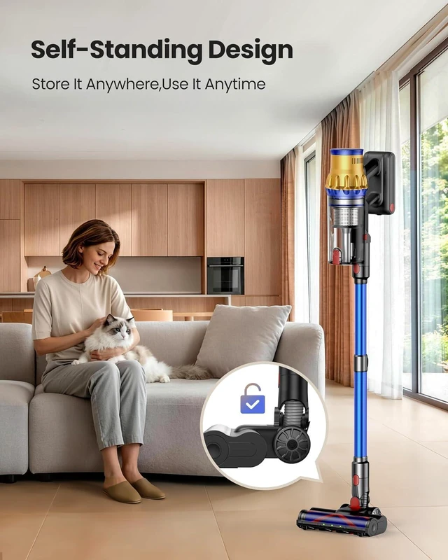Alt view image 4 of 7 - Cordless Vacuum Cleaner, 650W/55Kpa Vacuum Cleaners for Home, 70Mins Stick Vacuum with Self-Standing,Anti-Tangle,Wall Mount Charging,Lightweight Wireless Vacuum for Hardwood Floors Carpet Pet Hair Car