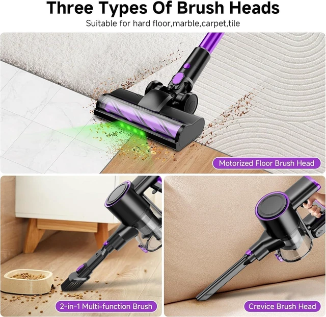 Alt view image 6 of 7 - Cordless Vacuum Cleaner, 500W/40Kpa Vacuum Cleaners for Home, Stick Vacuum Cordless with LED Display, Anti-Tangle & Wall Mount, 8 in 1 Lightweight Vacuum for Hard Floors Pet Hair(Purple)