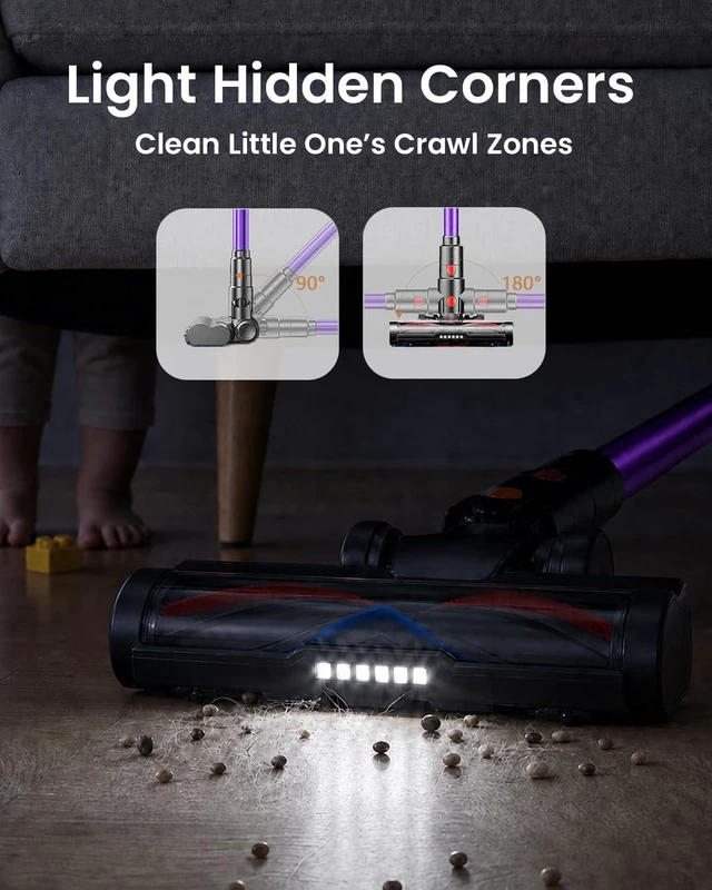 Alt view image 4 of 7 - Cordless Vacuum Cleaner, Self-Standing 620W 55KPA 75Min Runtime Stick Vacuum for Home, 1.8L Dust Cup, LED Display, Anti-Tangle, 8-Stage Filtration, for Hardwood Floor Carpet Pet Hair