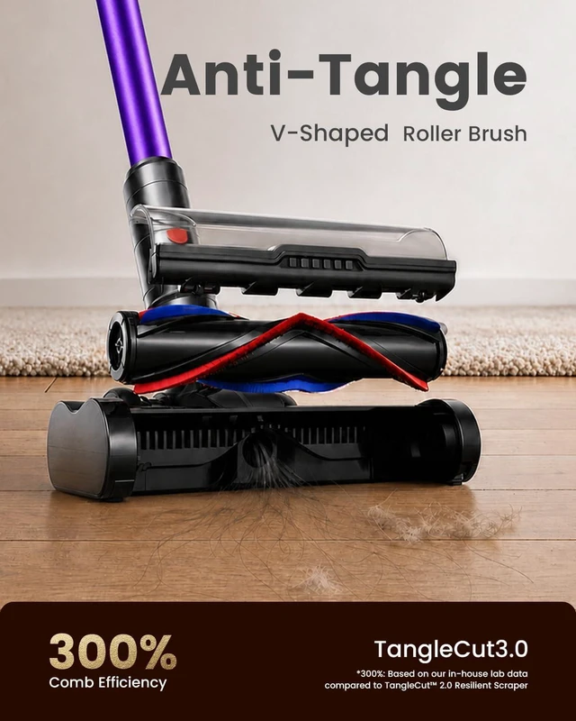 Alt view image 6 of 7 - Cordless Vacuum Cleaner, Self-Standing 620W 55KPA 75Min Runtime Stick Vacuum for Home, 1.8L Dust Cup, LED Display, Anti-Tangle, 8-Stage Filtration, for Hardwood Floor Carpet Pet Hair