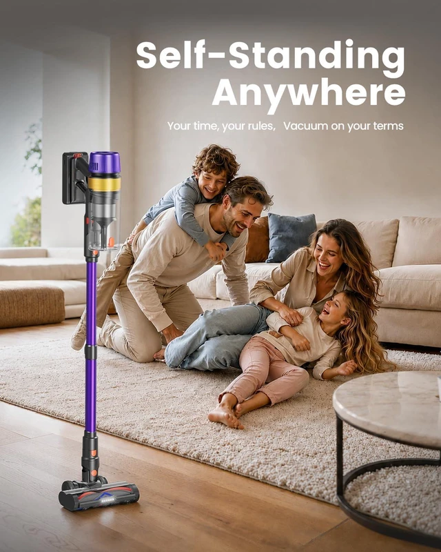 Alt view image 7 of 7 - Cordless Vacuum Cleaner, Self-Standing 620W 55KPA 75Min Runtime Stick Vacuum for Home, 1.8L Dust Cup, LED Display, Anti-Tangle, 8-Stage Filtration, for Hardwood Floor Carpet Pet Hair