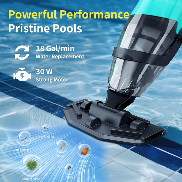 Alt view image 2 of 7 - Handheld Pool Vacuum for Above Ground Pools,Cordless Pool Vacuum with Powerful Suction up to 18 gallons/min,Ideal for Leaves and Debris,Pool Vacuum Head for Pools Above Ground and Hot Tubs (Green)
