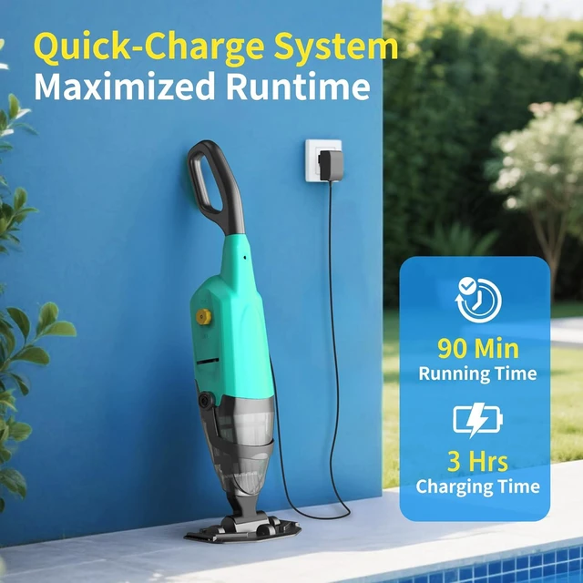 Alt view image 3 of 7 - Handheld Pool Vacuum for Above Ground Pools,Cordless Pool Vacuum with Powerful Suction up to 18 gallons/min,Ideal for Leaves and Debris,Pool Vacuum Head for Pools Above Ground and Hot Tubs (Green)