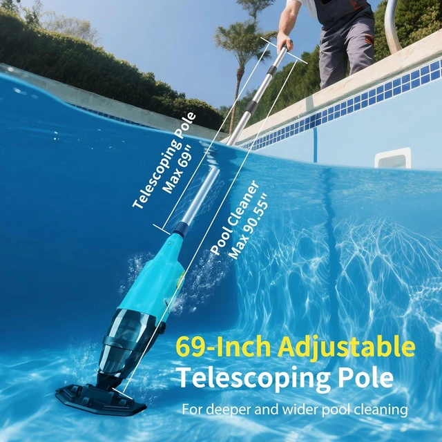 Alt view image 5 of 7 - Handheld Pool Vacuum for Above Ground Pools,Cordless Pool Vacuum with Powerful Suction up to 18 gallons/min,Ideal for Leaves and Debris,Pool Vacuum Head for Pools Above Ground and Hot Tubs (Green)