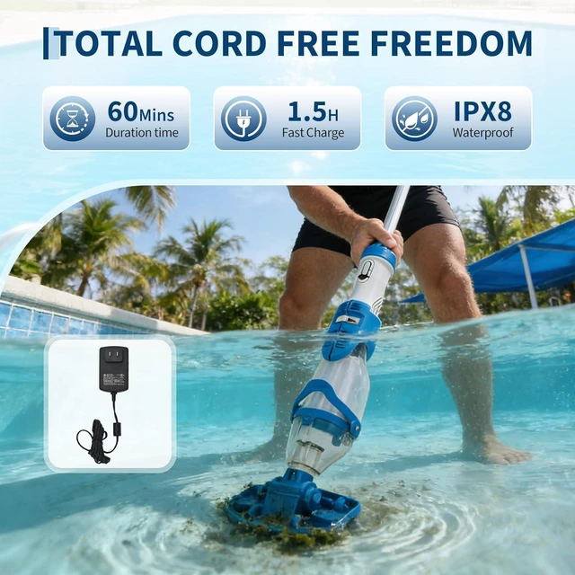 Alt view image 5 of 7 - Garvee Handheld Pool Vacuum with Telescopic Pole, Updated Swimming Cordless Rechargeable Pool Cleaner 19.8GPM Powerful Suction for Above Ground/Inground Pools/Spa/Hot Tub, Dual-Filter Cleaning System