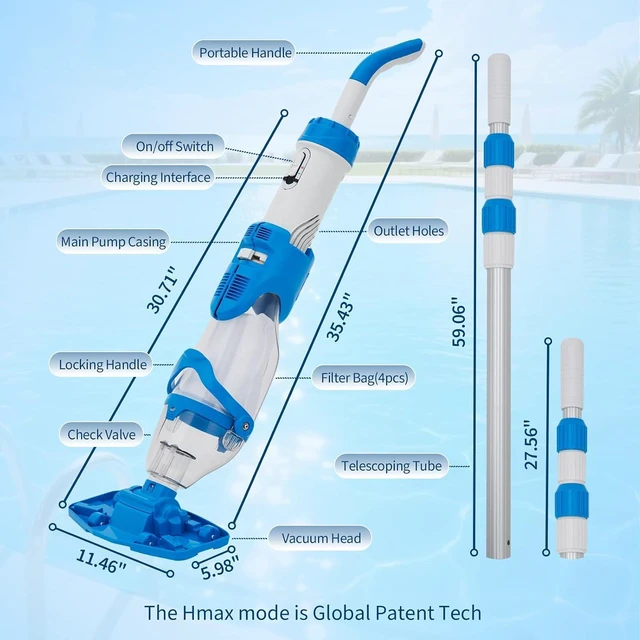 Alt view image 7 of 7 - Garvee Handheld Pool Vacuum with Telescopic Pole, Updated Swimming Cordless Rechargeable Pool Cleaner 19.8GPM Powerful Suction for Above Ground/Inground Pools/Spa/Hot Tub, Dual-Filter Cleaning System