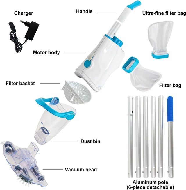 Alt view image 4 of 7 - Handheld Pool Vacuum Cleaner, 89 inchs Extension Pole,White