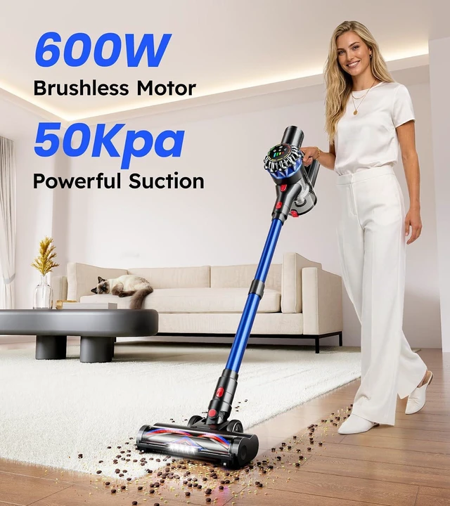 Alt view image 2 of 7 - Cordless Vacuum Cleaner, 600W 50Kpa 65Mins Cordless Stick Vacuum with Self-Standing, Touch Screen, Anti-Tangle Wireless Vacuum, Vacuum Cleaners for Home/Pet Hair/Carpets/Hardwood Floor