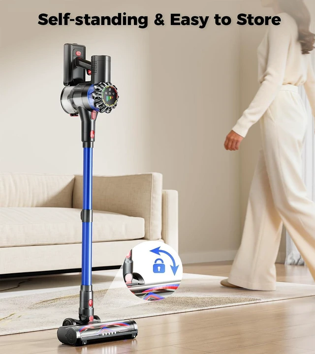 Alt view image 5 of 7 - Cordless Vacuum Cleaner, 600W 50Kpa 65Mins Cordless Stick Vacuum with Self-Standing, Touch Screen, Anti-Tangle Wireless Vacuum, Vacuum Cleaners for Home/Pet Hair/Carpets/Hardwood Floor