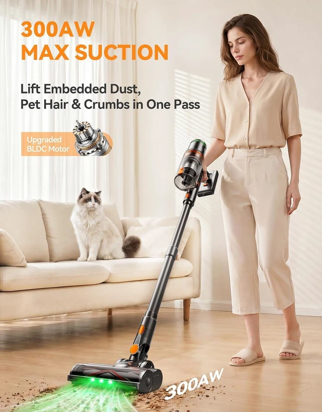 Alt view image 2 of 7 - Cordless Vacuum Cleaner, 300AW/65Min Self-Standing Vacuum Cleaner for Home