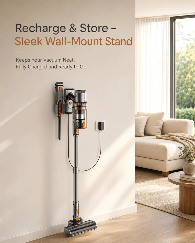 Alt view image 5 of 7 - Cordless Vacuum Cleaner, 300AW/65Min Self-Standing Vacuum Cleaner for Home