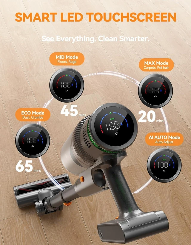 Alt view image 6 of 7 - Cordless Vacuum Cleaner, 300AW/65Min Self-Standing Vacuum Cleaner for Home
