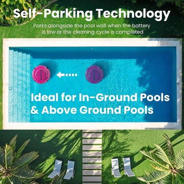 Alt view image 5 of 7 - 2026 Cordless Robotic Pool Cleaner - 120 Mins Automatic Pool Vacuum for Above Ground Pool & In - Ground Flat Pools up to 1000 Sq.Ft, Robot Pool Cleaner with Self - Parking Tech