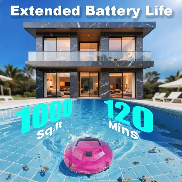 Alt view image 6 of 7 - 2026 Cordless Robotic Pool Cleaner - 120 Mins Automatic Pool Vacuum for Above Ground Pool & In - Ground Flat Pools up to 1000 Sq.Ft, Robot Pool Cleaner with Self - Parking Tech