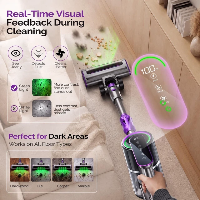 Alt view image 3 of 7 - Cordless Vacuum Cleaner for Home, 55kpa Foldable, Anti-Tangle