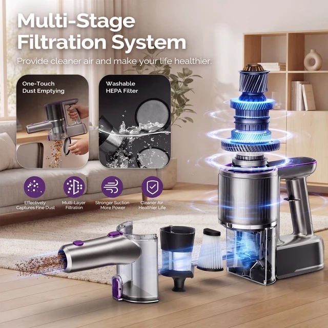 Alt view image 6 of 7 - Cordless Vacuum Cleaner for Home, 55kpa Foldable, Anti-Tangle