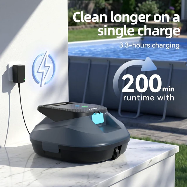 Alt view image 2 of 7 - X2 Robotic Pool Vacuum, Cordless Pool Cleaner with 200-Min Runtime, Auto-Parking, for Above-Ground & Flat-Bottom Inground Pools up to 1290 sq.ft