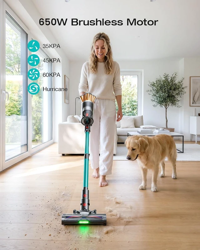Alt view image 2 of 7 - Cordless Vacuum Cleaner, 60Kpa 650W 70 Mins Stick Vacuum Cleaners for Home with Hurricane Mode, Self-Standing, Anti-Tangle Brush, LED Touchscreen, Cordless Vacuum for Pet Hair/Carpet/Car/Floor