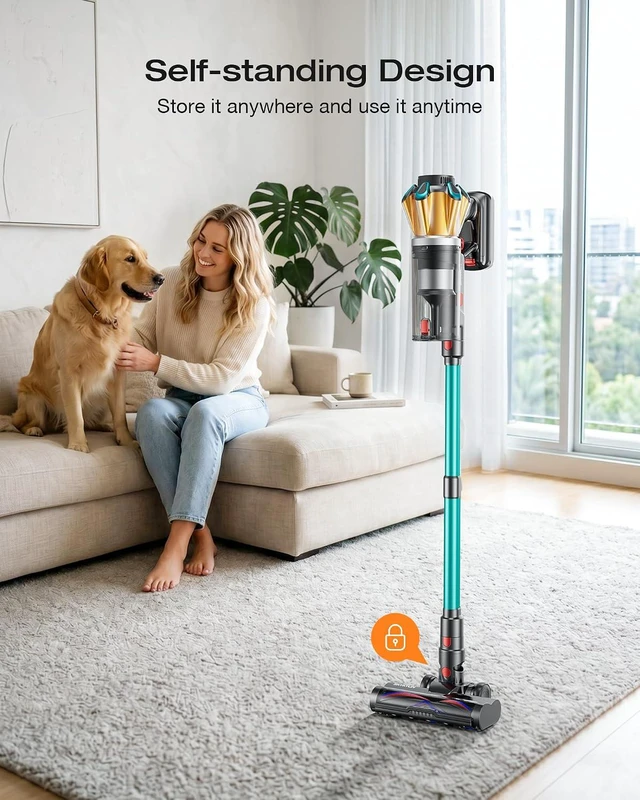 Alt view image 5 of 7 - Cordless Vacuum Cleaner, 60Kpa 650W 70 Mins Stick Vacuum Cleaners for Home with Hurricane Mode, Self-Standing, Anti-Tangle Brush, LED Touchscreen, Cordless Vacuum for Pet Hair/Carpet/Car/Floor