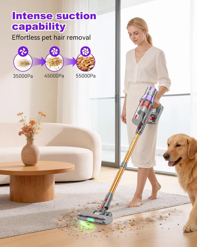 Alt view image 2 of 7 - YU7 Max Cordless Vacuum Cleaner, 650W 55kPa Stick Vac with Intelligent Auto Mode, Up to 80 Min Long Runtime, Self-Standing Wireless Vaccum for Home, Pet Hair, Carpets & Hard Floors
