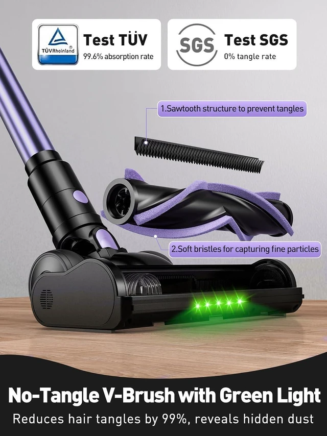 Alt view image 5 of 7 - Cordless Vacuum Cleaner, 55KPa/65Mins 8 in 1 Self-Standing Stick Vacuum (Purple)
