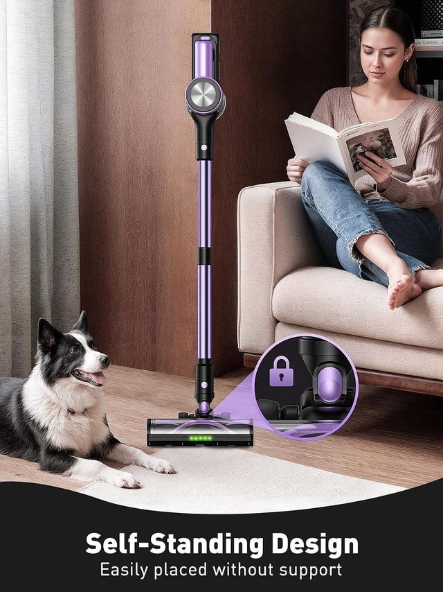 Alt view image 6 of 7 - Cordless Vacuum Cleaner, 55KPa/65Mins 8 in 1 Self-Standing Stick Vacuum (Purple)