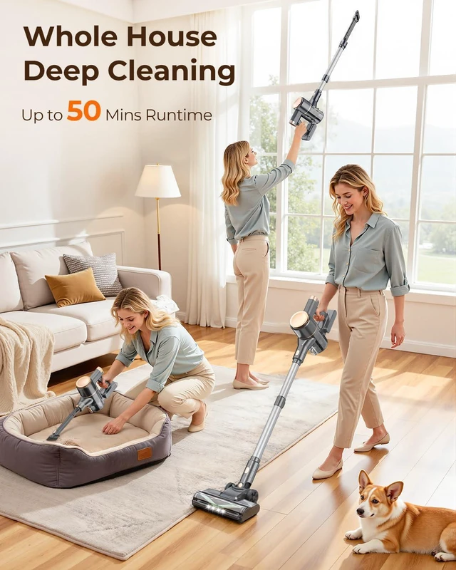Alt view image 5 of 7 - UML0 N8 Cordless Vacuum Cleaner,Lightweight Stick Vacuum with Powerful Suction,2200mAh Battery,40 Mins Runtime,Self-Standing, Rechargeable Vacuum Cleaners for Home Hardwood Floor Carpet Pet Hair